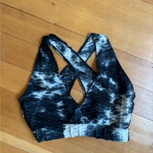 Tie-Dye Black and Gray Sports Bra